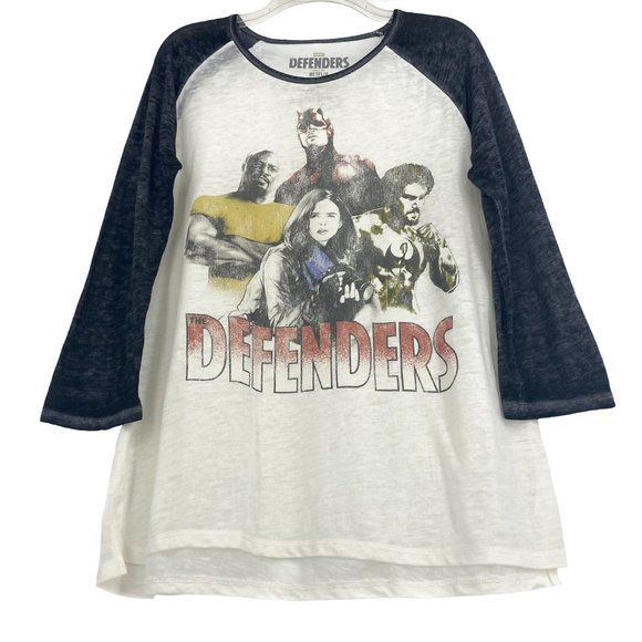 MARVEL NETFLIX The Defenders Burnout Raglan Colorblock 3/4 Sleeve Shirt Size L - Picture 4 of 14